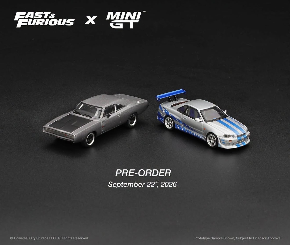 PRE-ORDER | MINI GT x Fast & Furious Nissan Skyline GT-R C-West=Brian O' Conner/ Dodge Charger "Fast Five" Dominic Toretto
