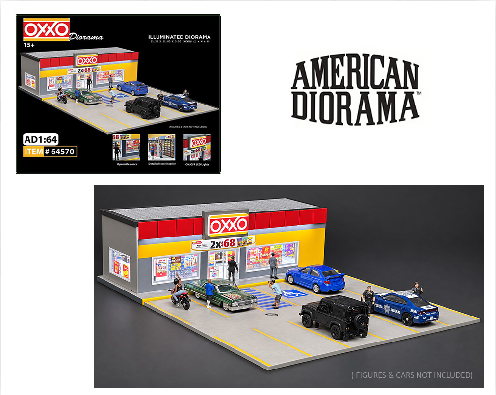 [PRE-ORDER] American Diorama 1:64 OXXO Convenient Store Illuminated LED Light (11.2″L x 11.8″W x 3.2″H)