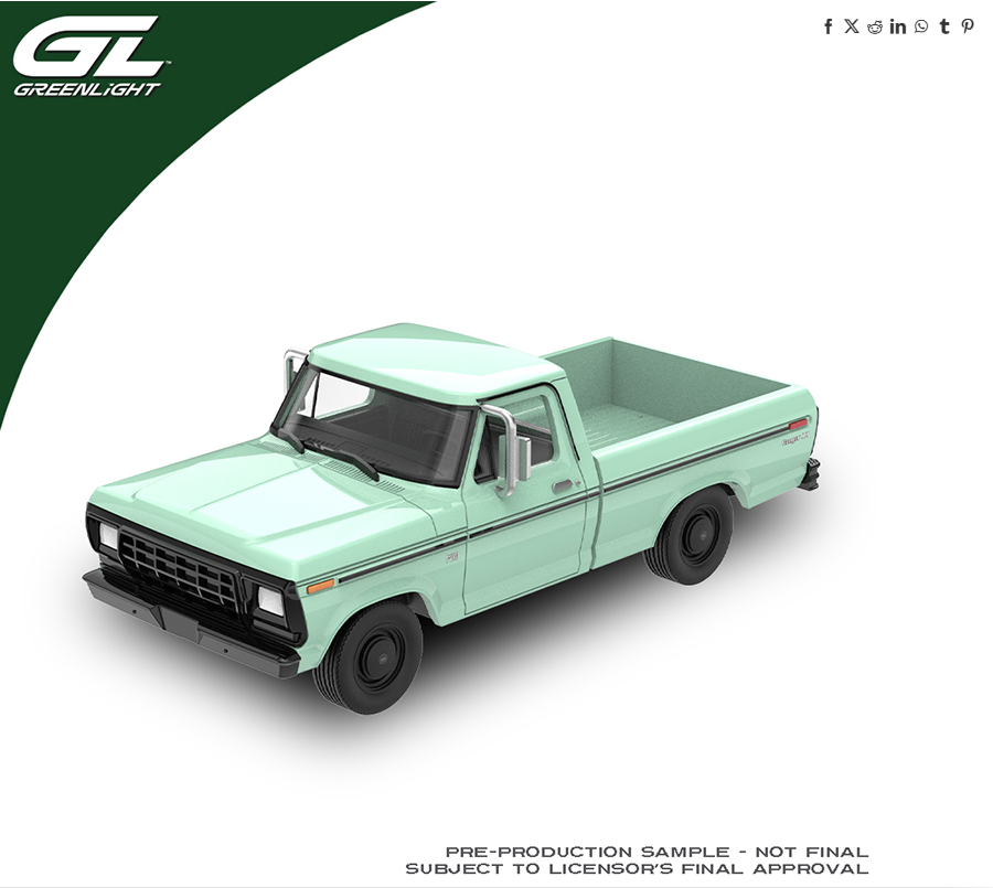 [PRE-ORDER] Estimated Arrival 1st quarter January- March 2027 Greenlight 1:64 1979 Ford F-100 Ranger Pickup – Light Jade (Hobby Exclusives) – Limited Edition