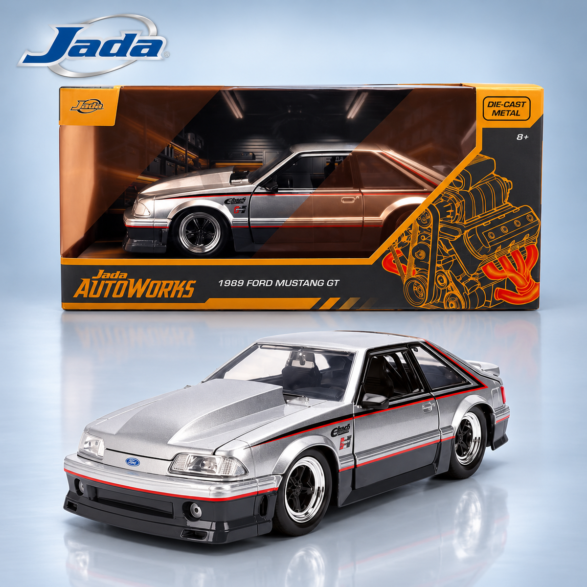 [PRE-ORDER] Estimated arrival November 2026| Jada 1:24 1989 Ford Mustang GT Hurst Eibach – Silver – Autoworks
